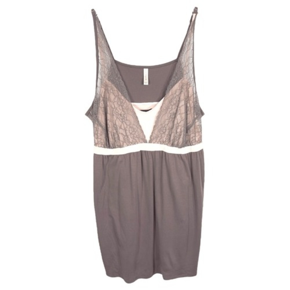 Cacique Plus Size 26 28 Nightgown Sleep Pajamas Mini Brown Dusty Pink Lace 178